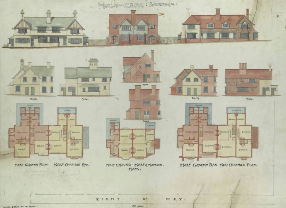 The drawings of housing plans for a new estate, showing a variety of styles of houses and different floor plans.