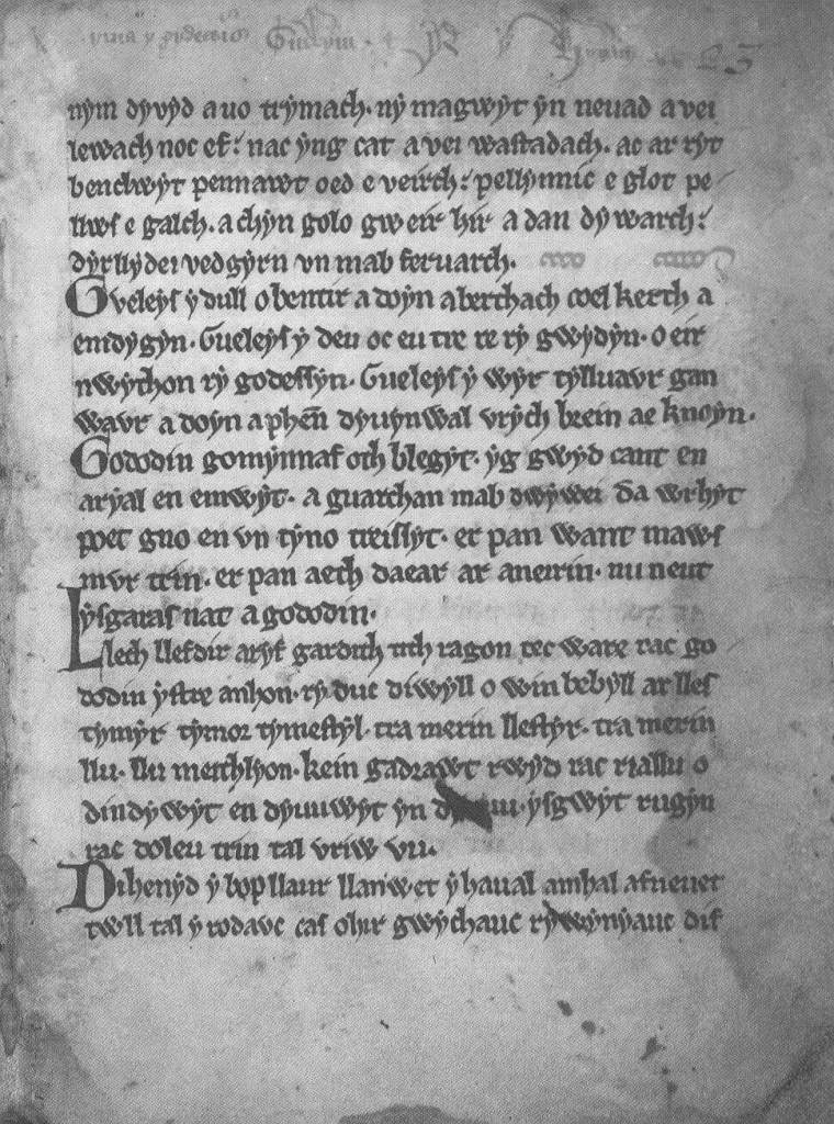 Part of a medieval Welsh poem copied as a manuscript