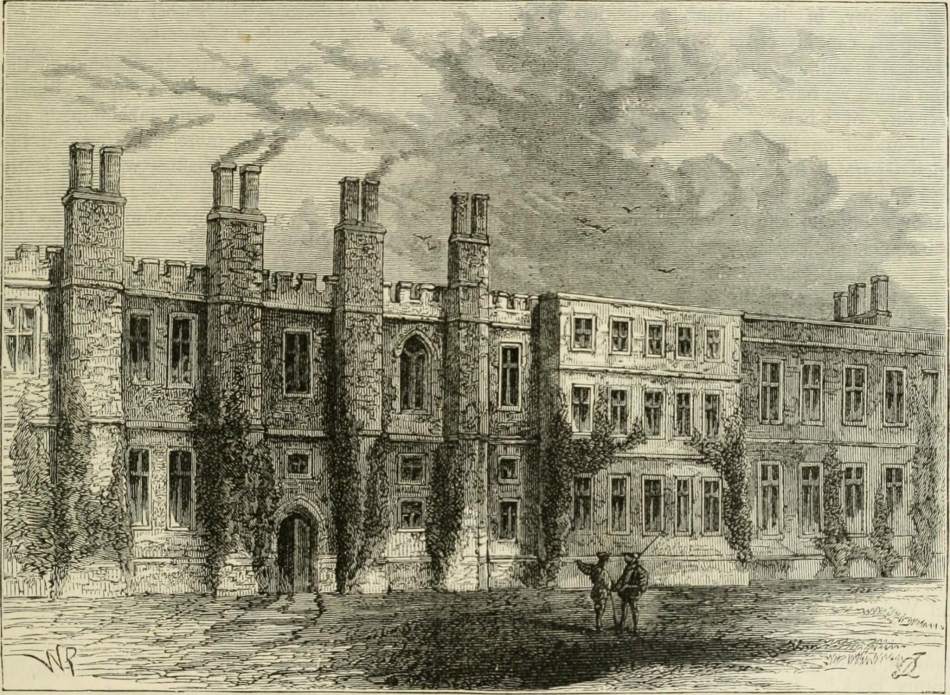 A pencil illustration of a palace with smoke coming our of the chimneys.